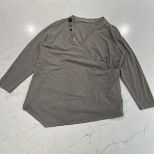 Soft Surroundings 2X Surplice Wrap Long Sleeve Top Taupe Pullover Lagenlook Boho